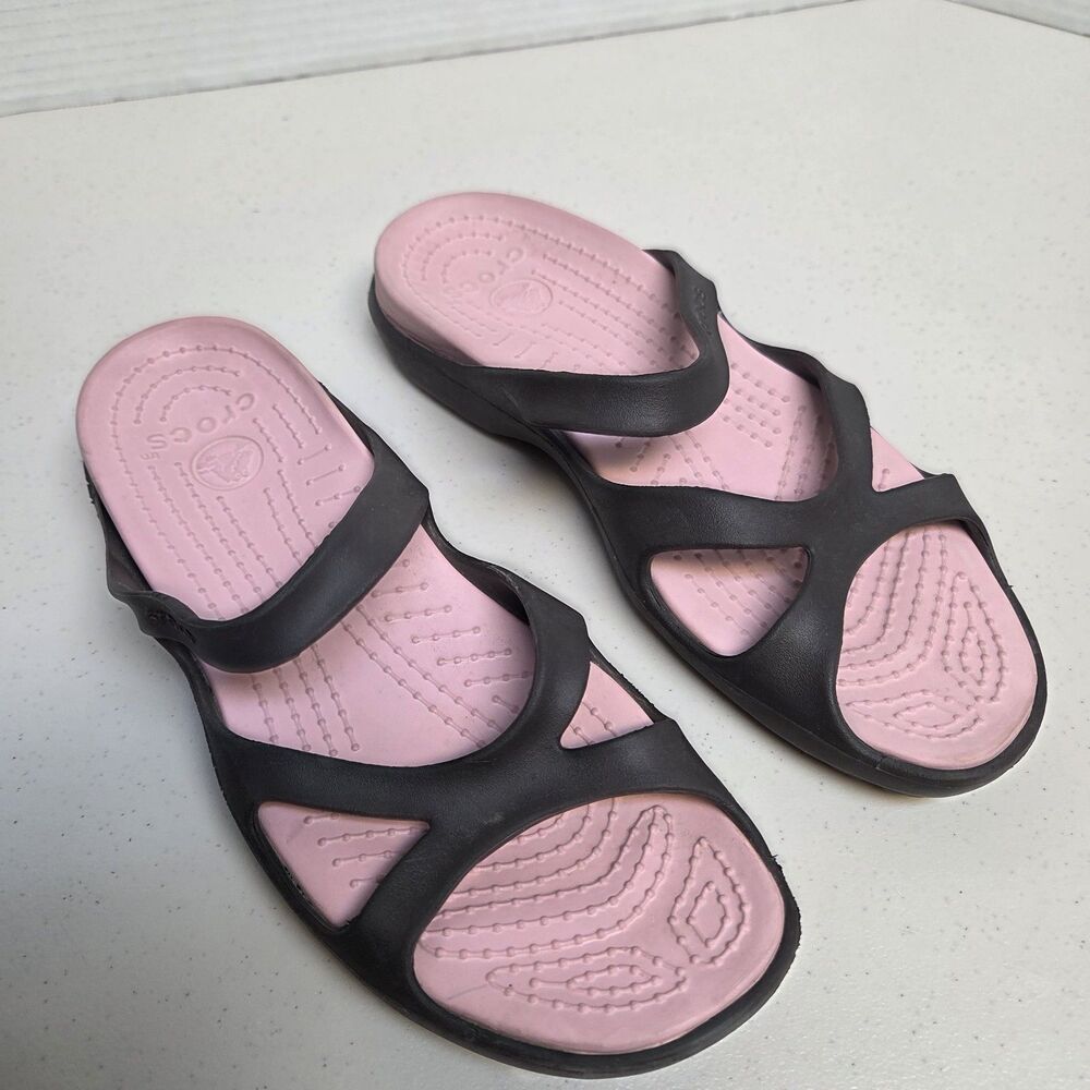 Crocs Meleen Twist Sandals Womens 9 Black Pink Slip On Comfort Slides